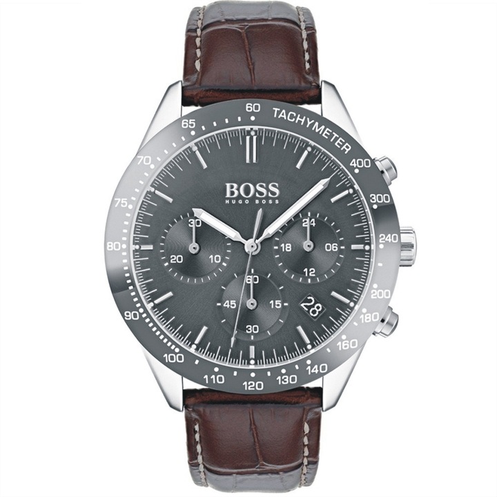 Ceas Hugo Boss 1513598, cronograf, carcasa 42mm, curea maro, cadran gri