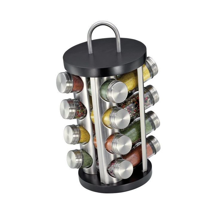Suport rotativ pentru 16 condimente, Negru, Kuchenprofi