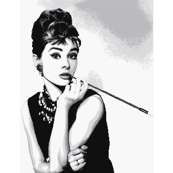 Goblen Audrey , Hudemas , kit goblen cu diagrama alb negru , cu fire mouline