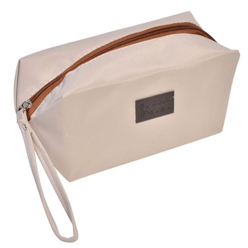 Portfard cosmetice, Zola®, crem cu maro, 20x10x10 cm Portfard cosmetice, Zola®, crem cu maro, 20x10x10 cm