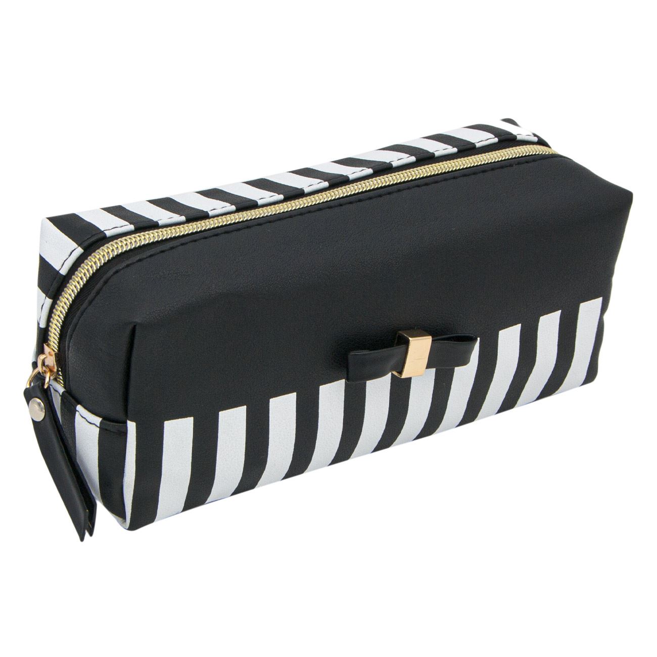 Portfard pentru cosmetice, Zola®, dungulite negru cu alb, 20x6x8 cm