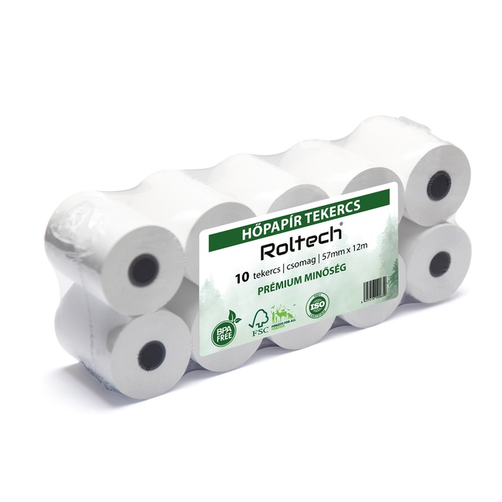 ROLTECH Hőpapír tekercs, 57mm x 12m, BPA mentes, 10 tekercs/csomag