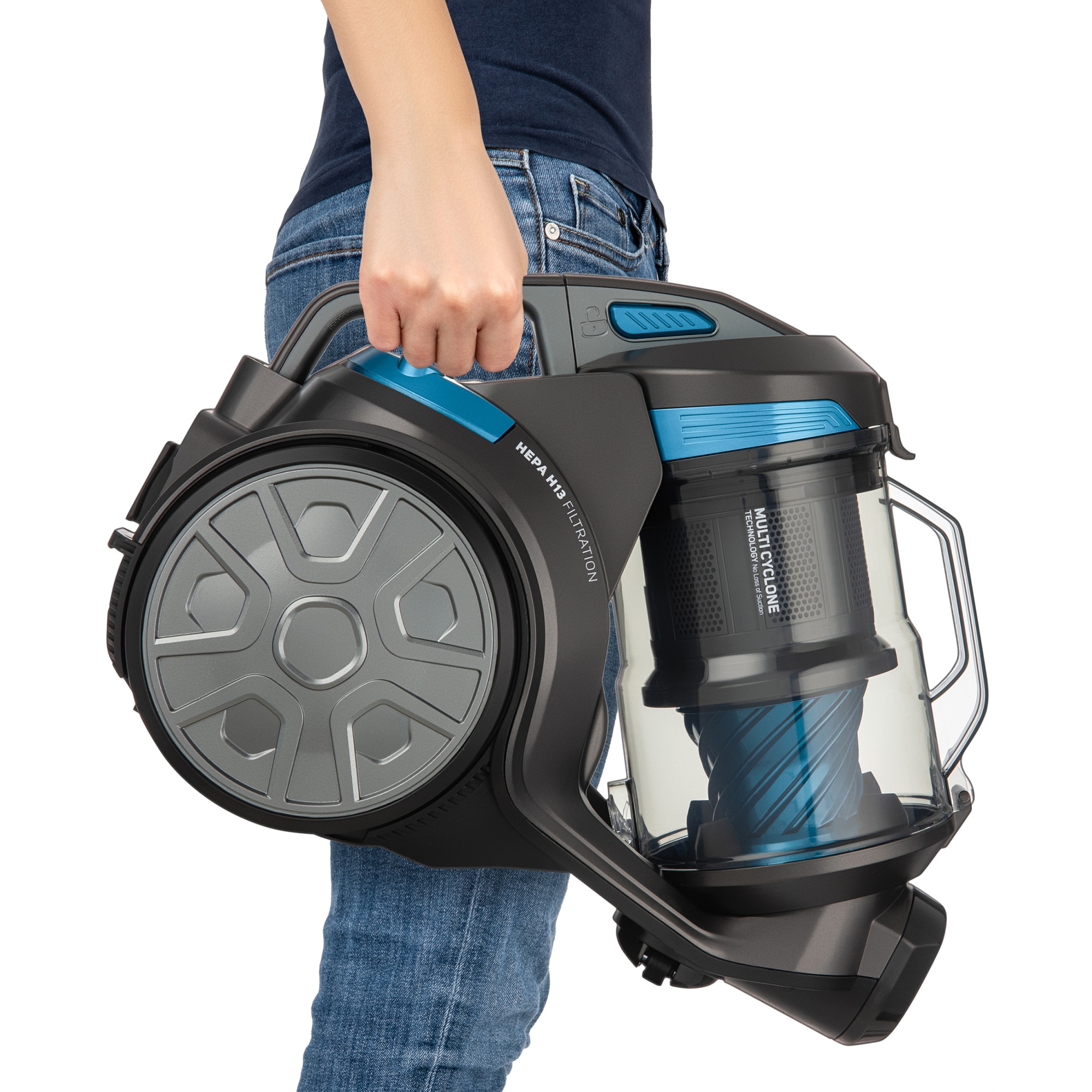 Aspirator SVC 1086TQ EcoPower, Sencor, Fara sac de praf, 700 W, recipient praf de 3.5 litri, Albastru/Negru
