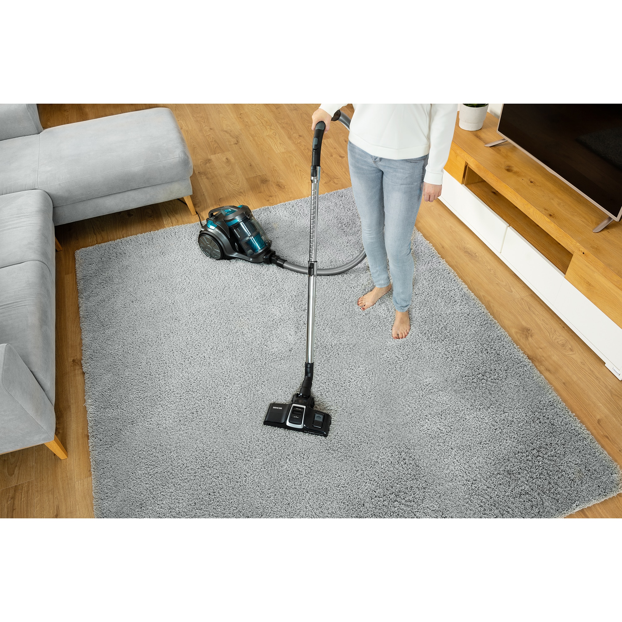 Aspirator SVC 1086TQ EcoPower, Sencor, Fara sac de praf, 700 W, recipient praf de 3.5 litri, Albastru/Negru