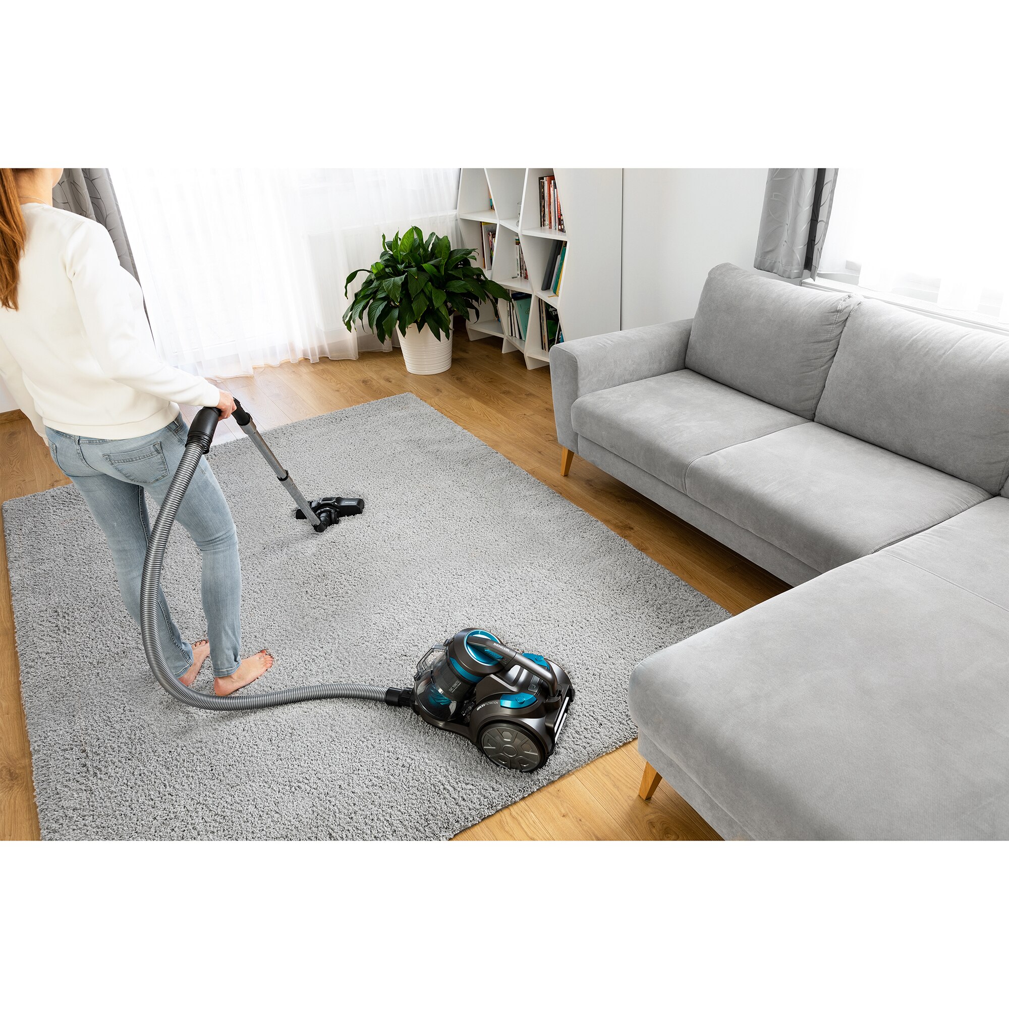 Aspirator SVC 1086TQ EcoPower, Sencor, Fara sac de praf, 700 W, recipient praf de 3.5 litri, Albastru/Negru