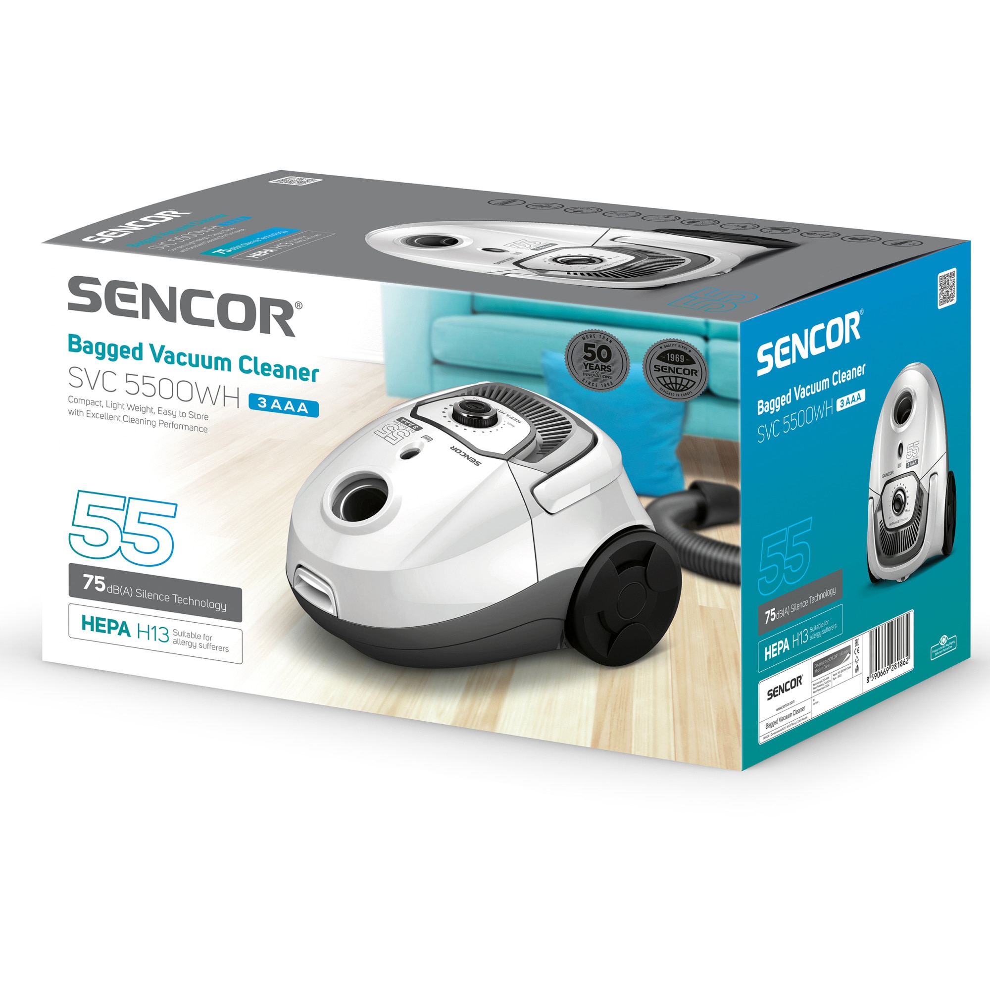 Aspirator cu sac, Sencor, 700W, 2 l, Cablu 5 m, Alb