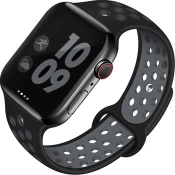 Curea silicon ZAFIT™, pentru Apple Watch 7/6/5/4, Display 44/45 mm, Nike+, Sport, Negru/Gri CS04 Curea silicon ZAFIT™, pentru Apple Watch 7/6/5/4, Display 44/45 mm, Nike+, Sport, Negru/Gri CS04