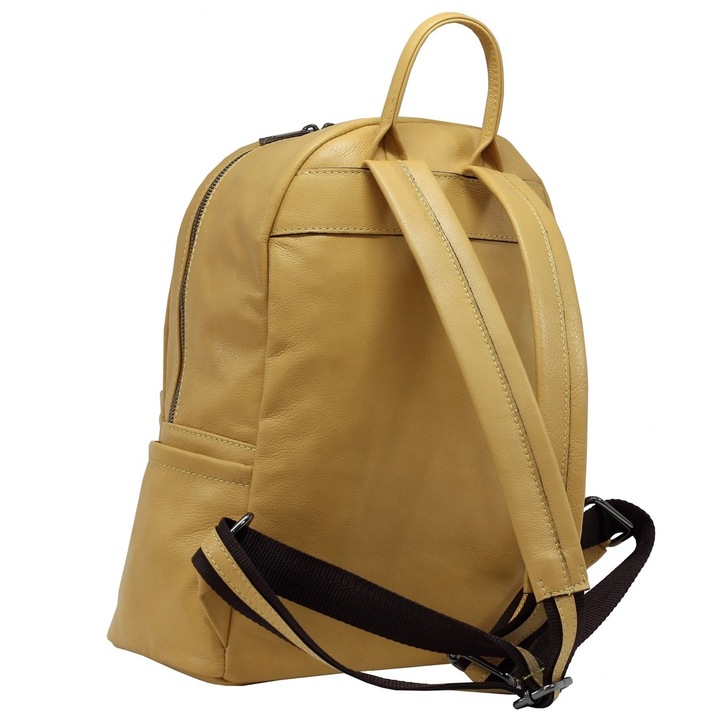 Rucsac casual din piele naturala LU78C, galben mustar