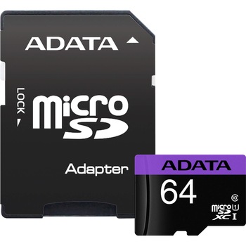 Card de memorie ADATA Premier, MicroSDXC, 64GB, UHS-I, Class10 + Adaptor Card de memorie ADATA Premier, MicroSDXC, 64GB, UHS-I, Class10 + Adaptor