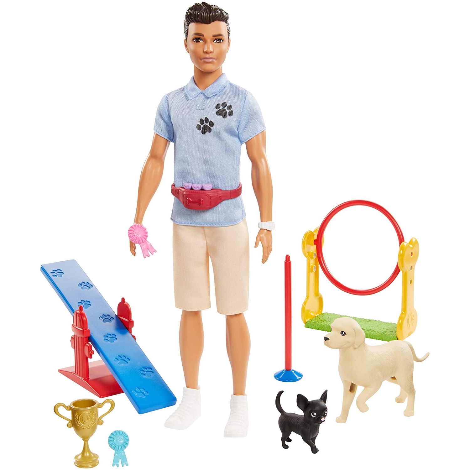 Set de joaca Barbie papusa Ken dresor de caini, 30cm, 3 ani+