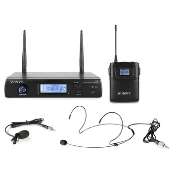 Set bodypack, microfon cu casca si lavaliera Vonyx WM61B Set bodypack, microfon cu casca si lavaliera Vonyx WM61B