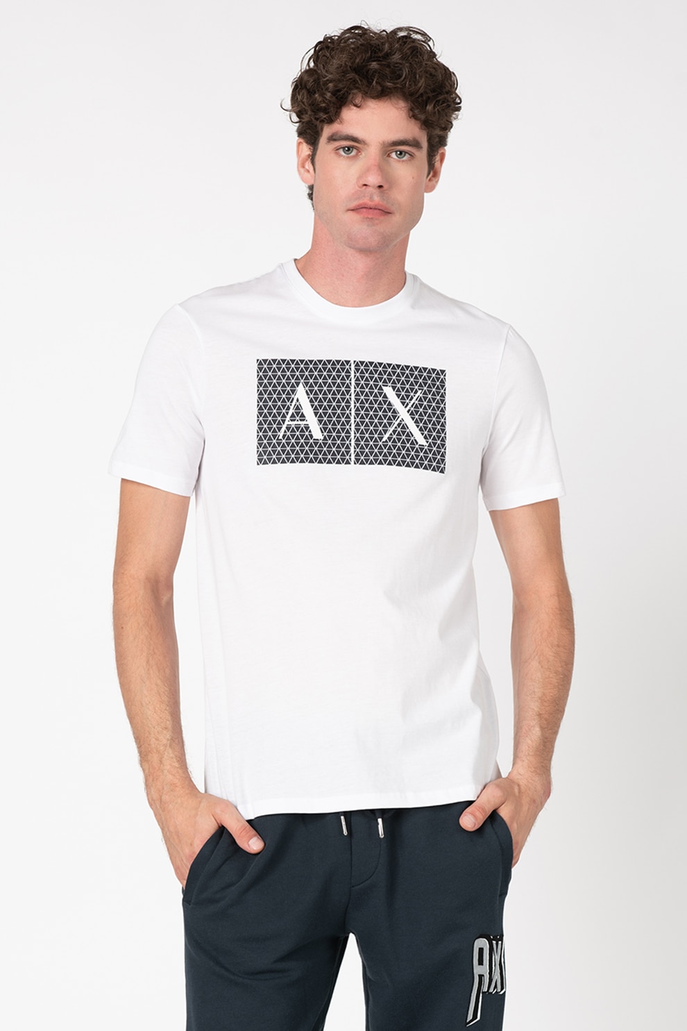 Armani Exchange Tricou Slim Fit De Bumbac Cu Imprimeu Logo Alb L