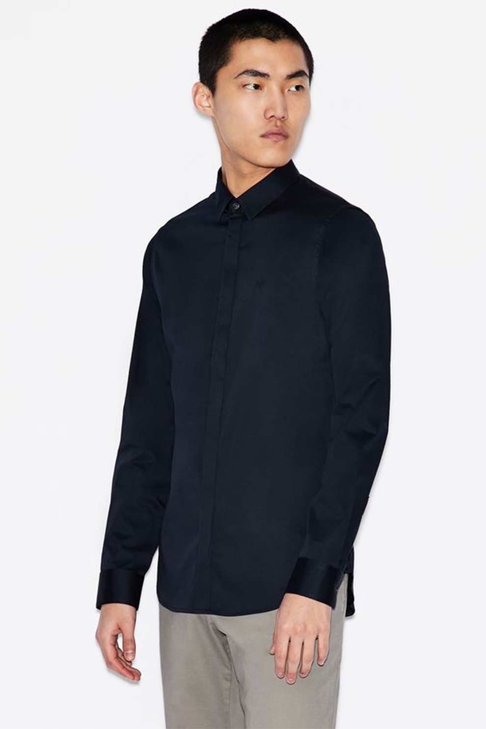 ARMANI EXCHANGE, Camasa slim fit cu aspect satinat, Bleumarin, XL