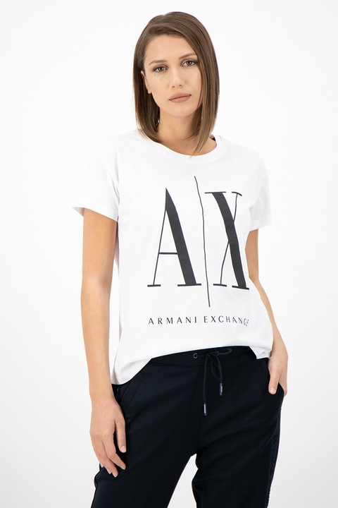 ARMANI EXCHANGE, Tricou lejer cu imprimeu logo, Alb/Negru