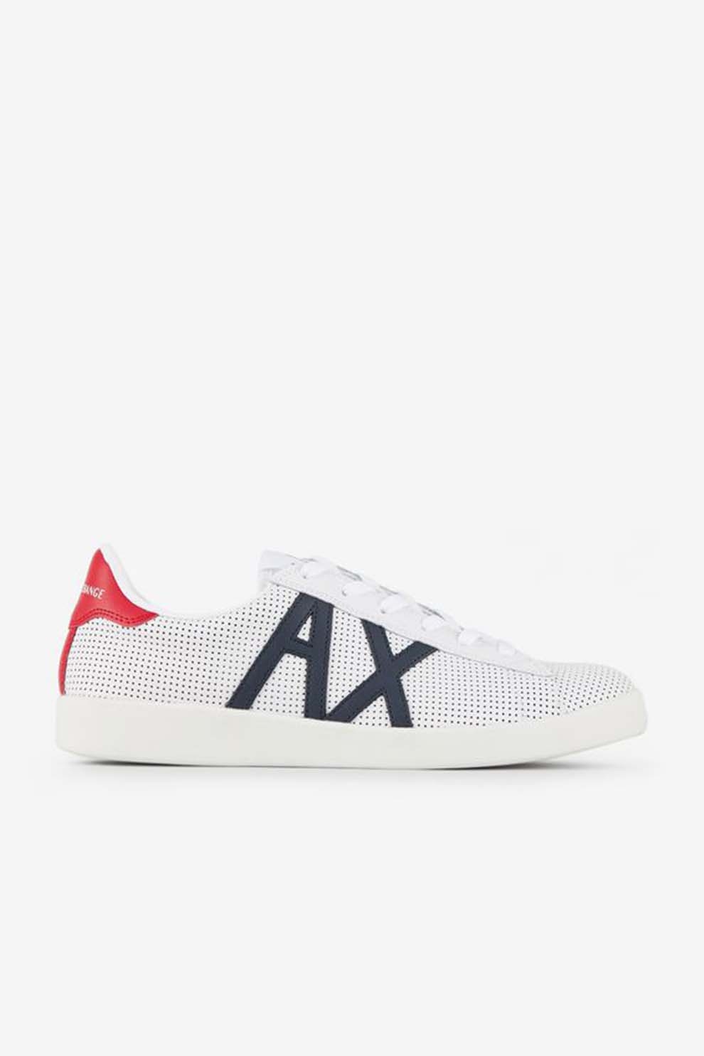 ARMANI EXCHANGE, Pantofi sport de piele cu aspect perforat, Alb, 11