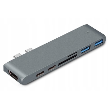 Adaptor 7in1 USB-C HDMI 4K SD pentru Macbook Pro / Air Gri Space Gray Adaptor 7in1 USB-C HDMI 4K SD pentru Macbook Pro / Air Gri Space Gray