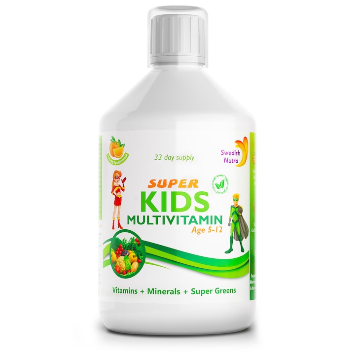 Swedish Nutra Super Kids Multivitamin 500 ml folyékony multivitamin, gyerekeknek (vitamin, lutein, Q10 koenzim)