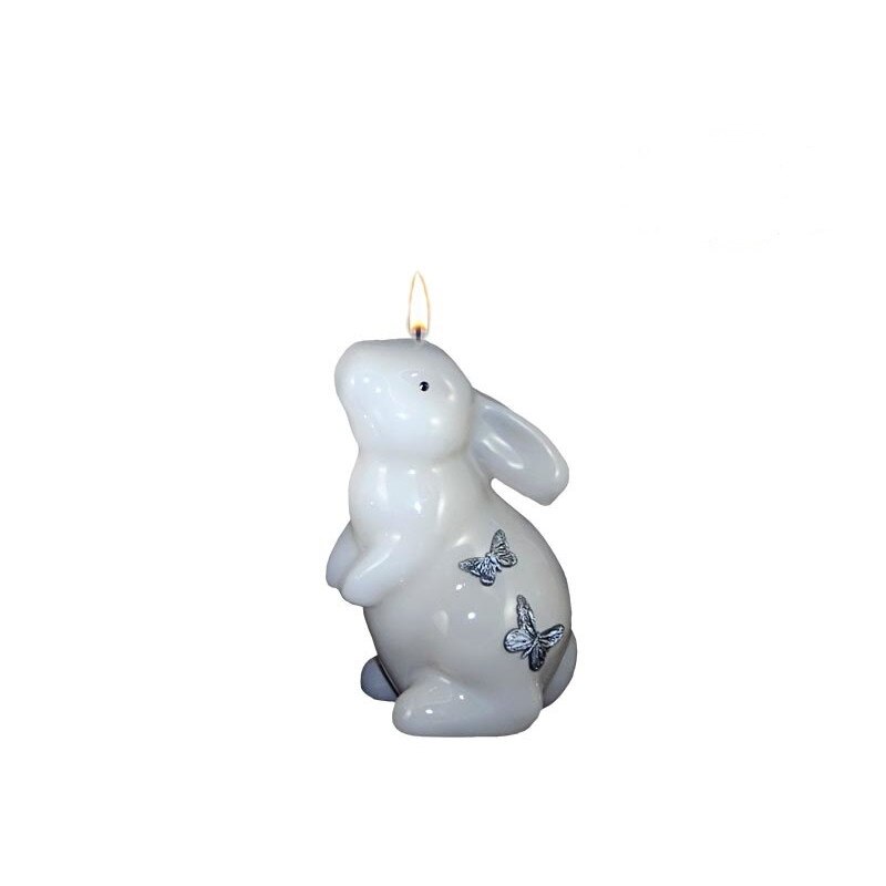 Lumanare iepuras , alb/gri , 11cm , Adpal