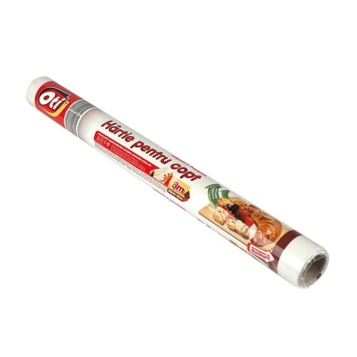 Хартия за печене Oti, 38 см x 8 м, бял цвят, пергамент за тави, восъчна хартия за печене, домашна употреба