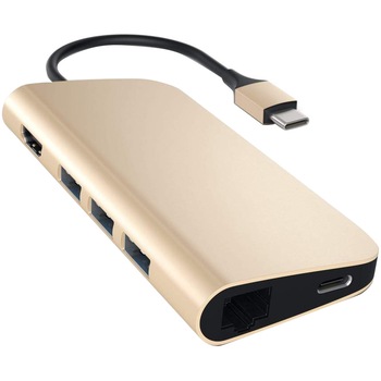 Satechi Aluminium TYPE-C Multi-Port Adapter (HDMI 4K,3x USB 3.0,MicroSD,Ethernet), Gold Satechi Aluminium TYPE-C Multi-Port Adapter (HDMI 4K,3x USB 3.0,MicroSD,Ethernet), Gold