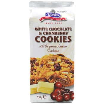 Biscuiti cu ciocolata alba si cranberry Merba, 200g Biscuiti cu ciocolata alba si cranberry Merba, 200g