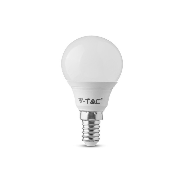 Bec LED sferic 7w (45W) cip Samsung, E14, P45, 600 lm, lumina neutra (4000K), opal, V-TAC