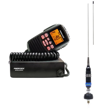 Kit Statie radio CB President William ASC VOX ANL-NB-HiCut 12V + Antena CB President Maryland 155 cm 500W cu montura prindere fixa si cablu inclus Kit Statie radio CB President William ASC VOX ANL-NB-HiCut 12V + Antena CB President Maryland 155 cm 500W cu montura prindere fixa si cablu inclus