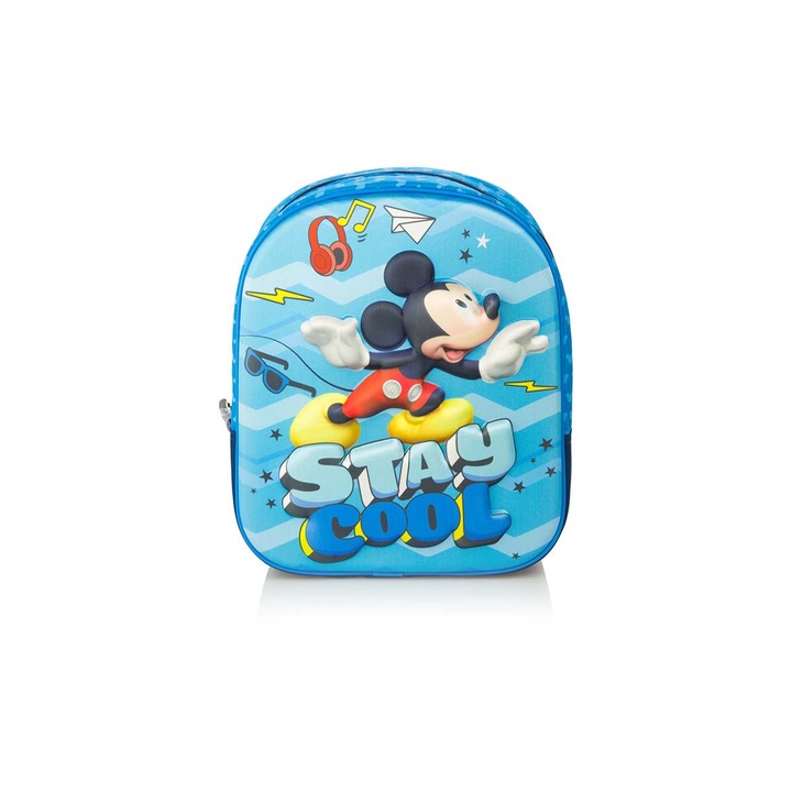 Ghiozdan baieti, Mickey, cu imprimeu 3D, albastru, 31x25x10 cm