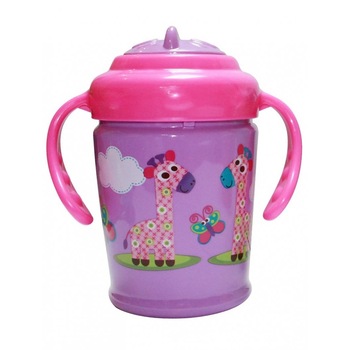 Lorelli - Cana cu manere, supapa si pai 270 ml zoo roz-mov Lorelli - Cana cu manere, supapa si pai 270 ml zoo roz-mov