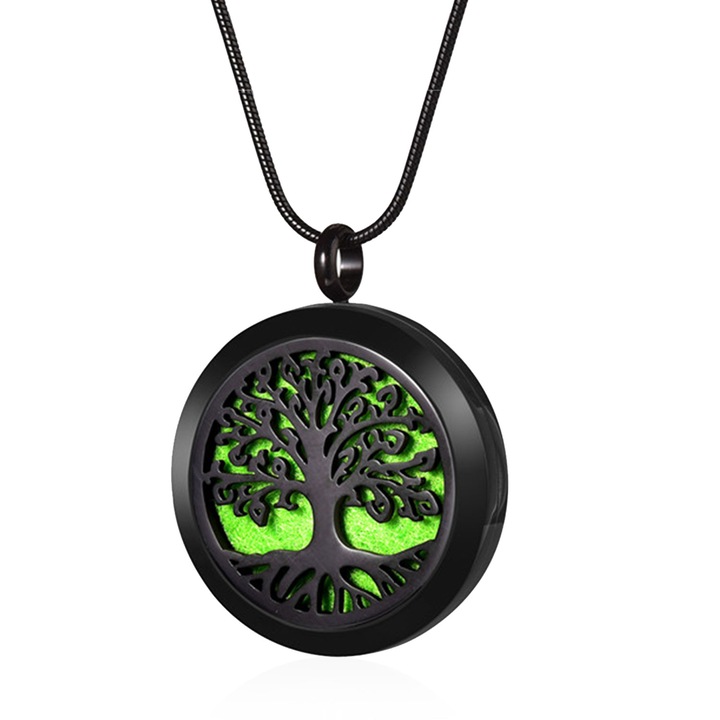 Zioda Smart Essentials aromaterápiás nyaklánc, diffúzor típusú illóolajokhoz, Életfa, kerek, fekete