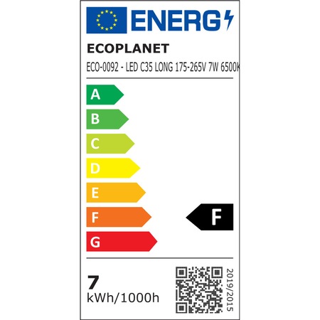 Bec LED Ecoplanet lumanare flacara C35, E14, 7W (60W), 560 LM, A+, lumina rece 6500K, Mat