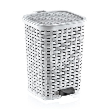 Cos gunoi cu pedala , tip Rattan , alb , 6L Cos gunoi cu pedala , tip Rattan , alb , 6L