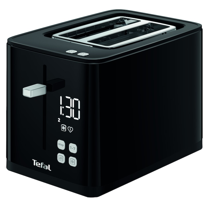 TEFAL Smart'n Light kenyérpirító TT640810, 850 W, digitális kijelző, 3 dedikált funkció, 7 barnítási fokozat, fekete
