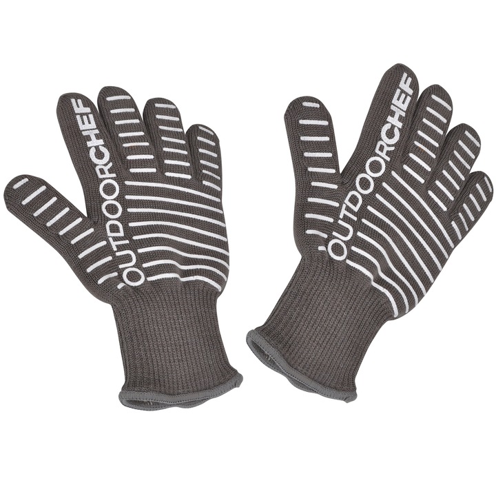 Set 2 manusi textile cu acoperire siliconica, Outdoorchef, 29 x 18 cm, marime universala, gri/alb