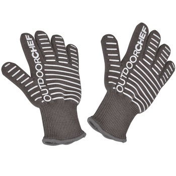 Set 2 manusi textile cu acoperire siliconica, Outdoorchef, 29 x 18 cm, marime universala, gri/alb Set 2 manusi textile cu acoperire siliconica, Outdoorchef, 29 x 18 cm, marime universala, gri/alb