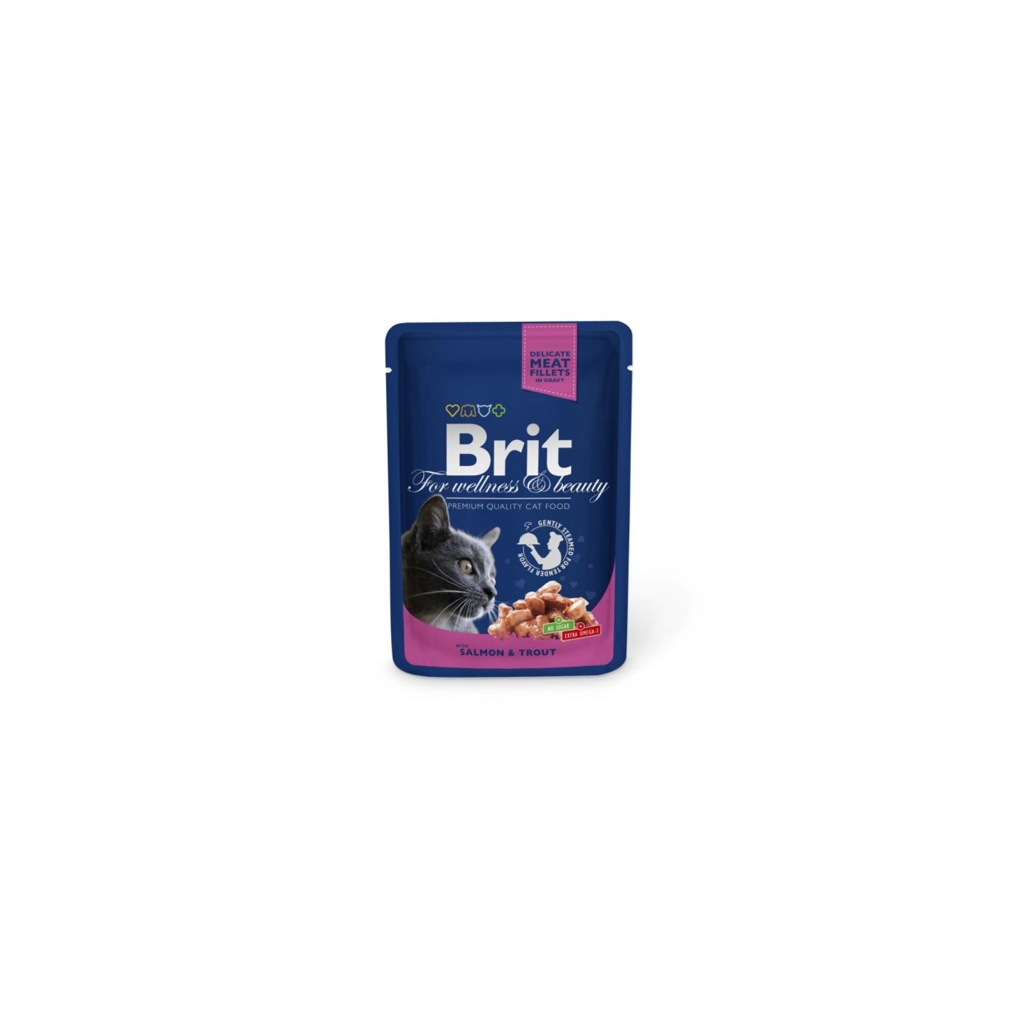 Hrana pentru pisici, Brit Premium Cat plic cu carne de somon si pastrav, 6 x 100 gr