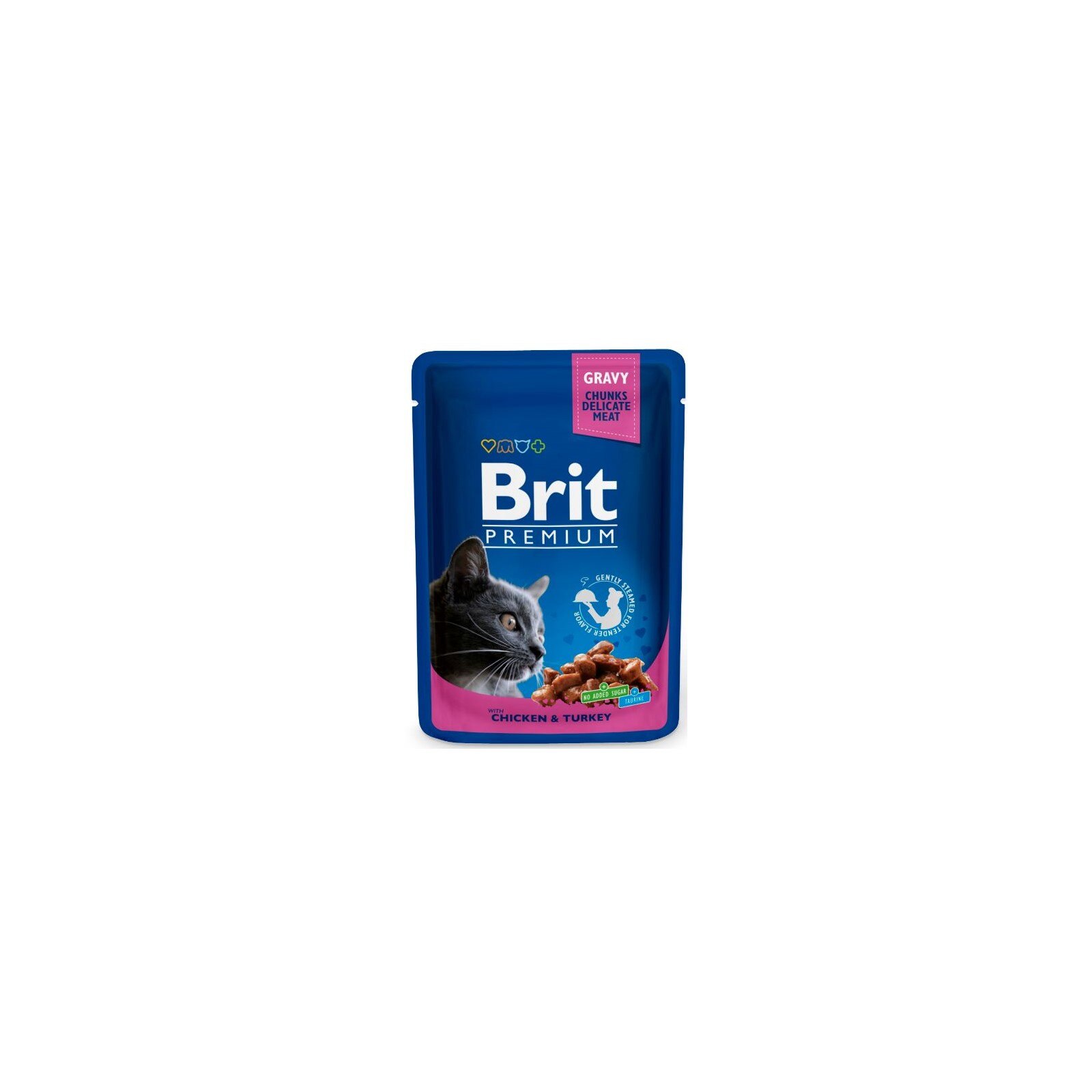 Hrana umeda pentru pisici, Brit Premium Cat, pui si curcan, set 6 x 100 gr