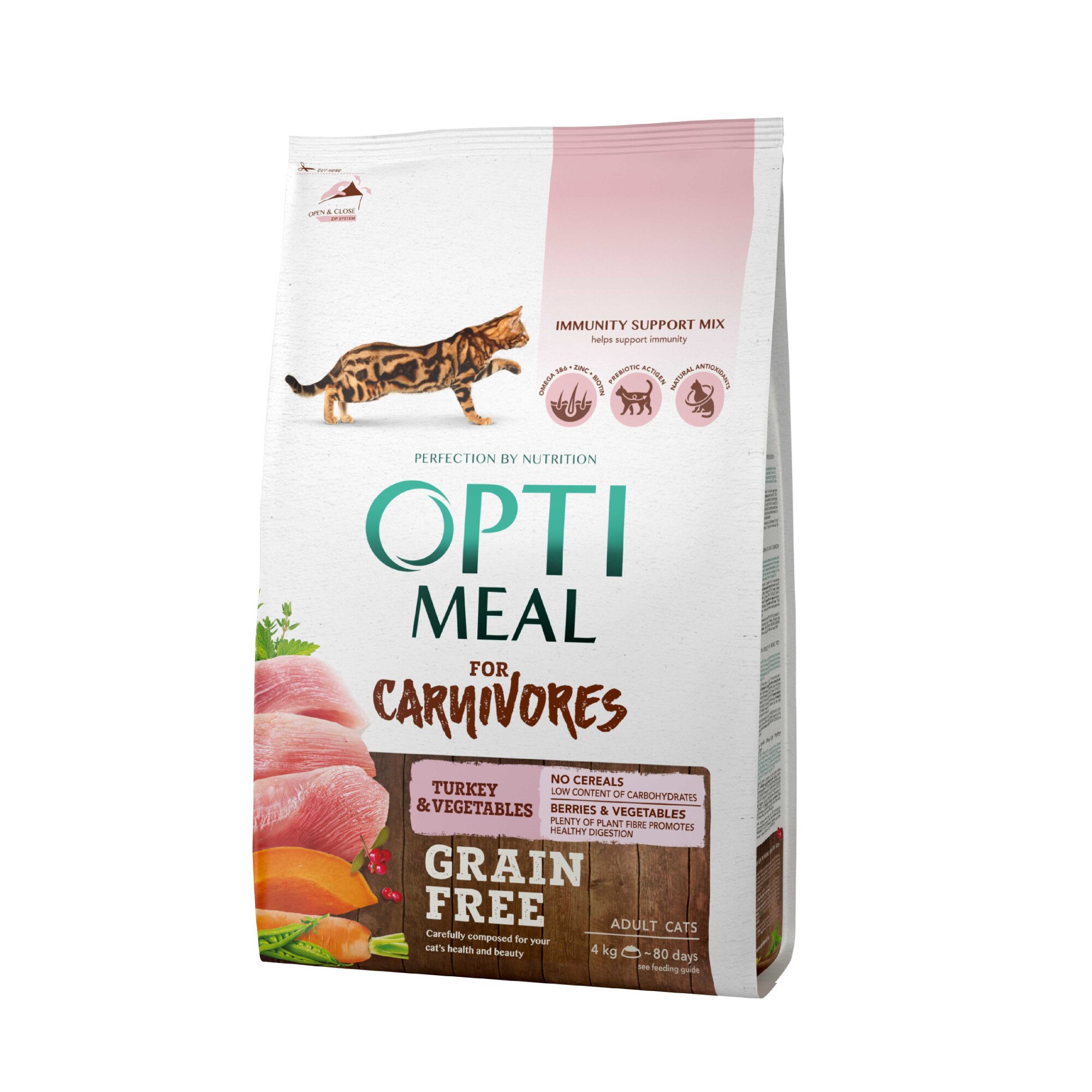 Hrana uscata completa pisici Optimeal, Grain Free Curcan si legume, 4kg