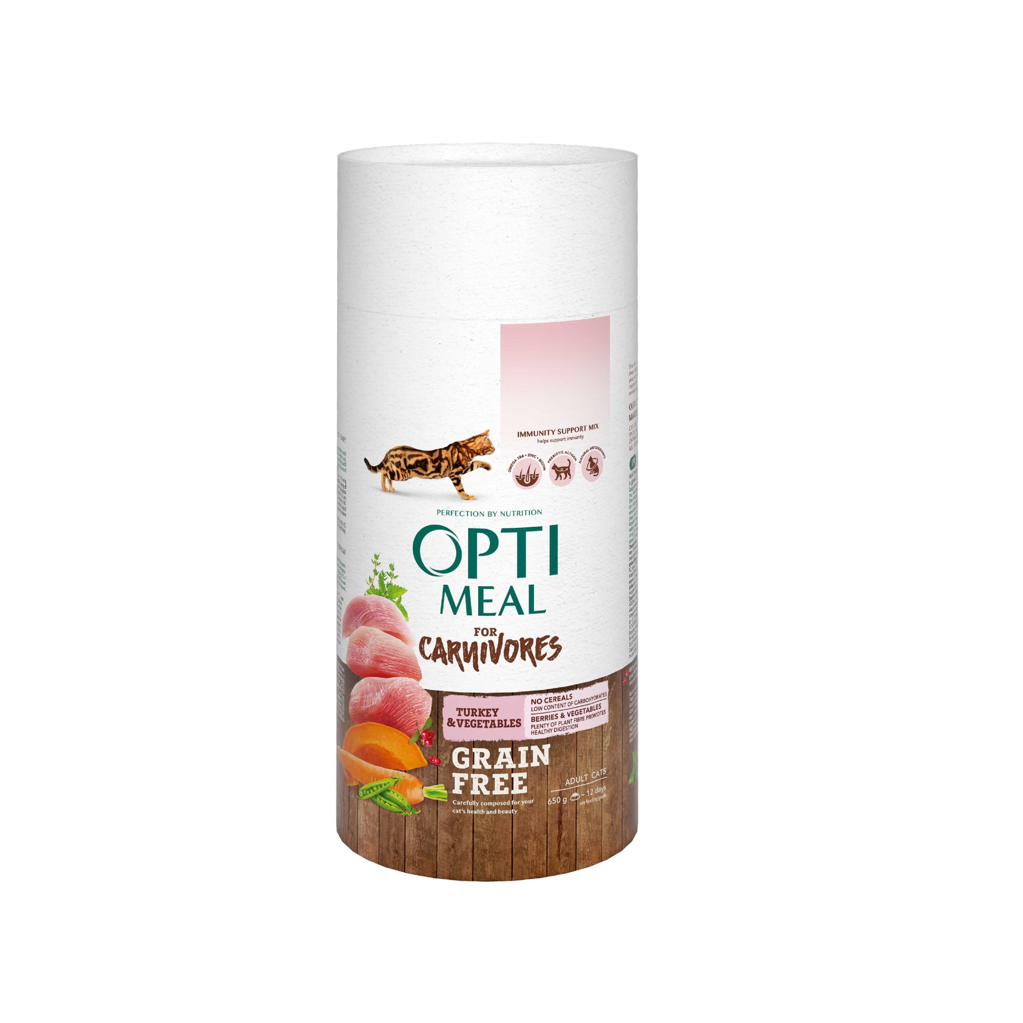 Hrana uscata completa pisici Optimeal, Grain Free Curcan si legume, 0.65kg
