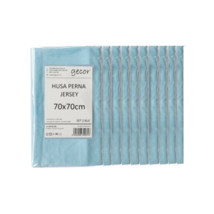 Pachet 10 X Set 2 huse perna cu fermoar, Gecor, jersey, 70x70 cm, albastru
