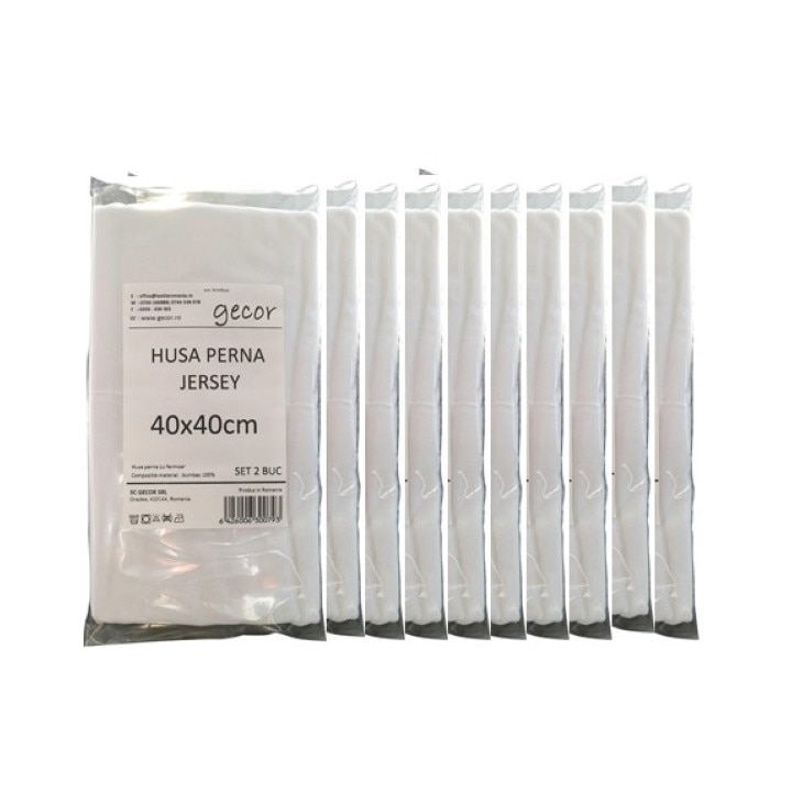 Pachet 10 X Set 2 huse perna cu fermoar, Gecor, jersey, 40x40 cm, alb