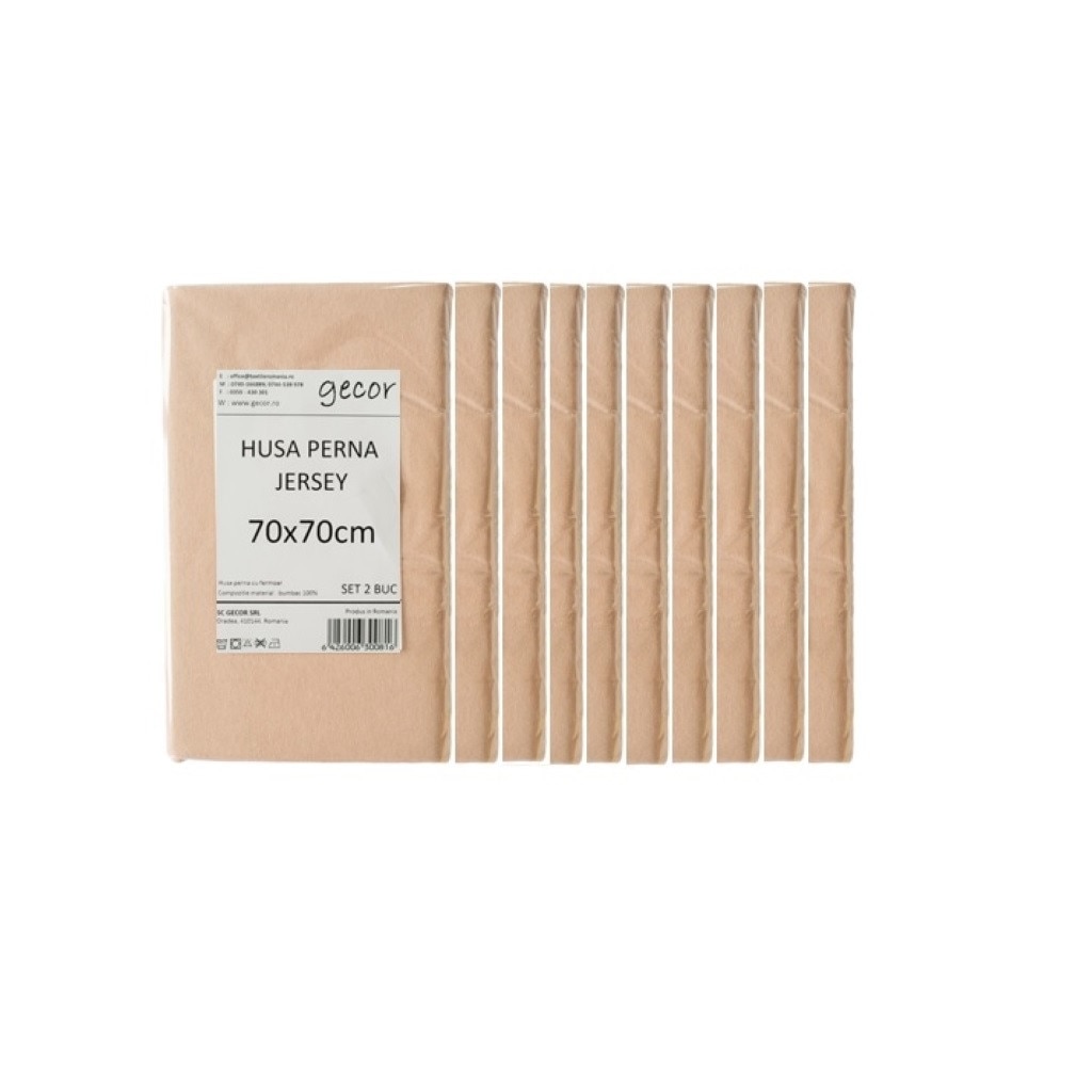 Pachet 10 X Set 2 huse perna cu fermoar, Gecor, jersey, 70x70 cm, bej