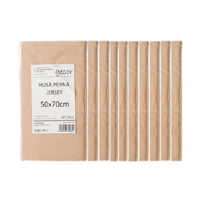 Pachet 10 X Set 2 huse perna cu fermoar, Gecor, jersey, 50x70 cm, bej