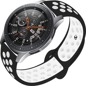 Curea ceas silicon ZAFIT™ Sport, perforata, compatibila cu smartwatch Samsung Galaxy Watch 46 mm, Huawei Watch GT 2 46 mm, Fossil sau Casio, latime curea 22 mm, Negru mat/Alb mat CS03