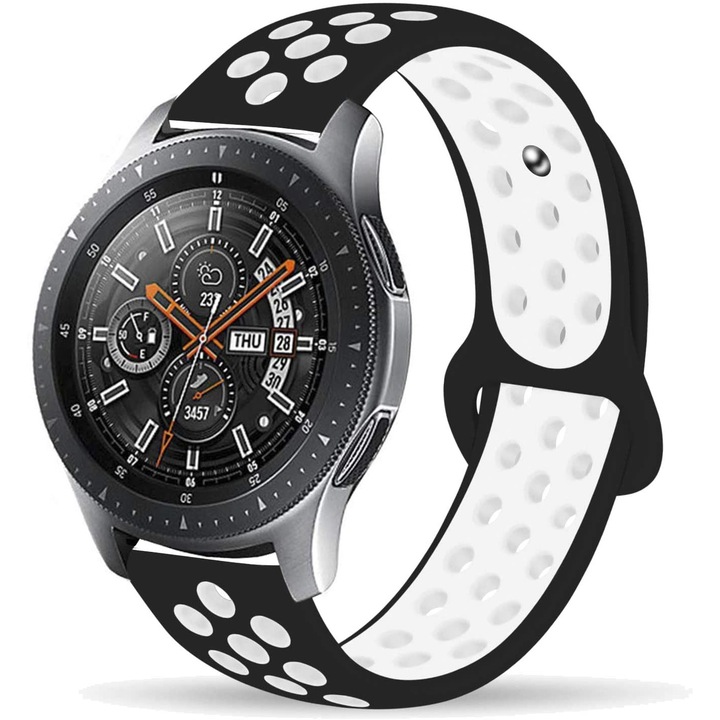ZAFIT CS03 szilikon pánt, sportos kivitel, 22mm, kompatibilis 22 mm-es pánt szélességű órákkal, fekete / fehér