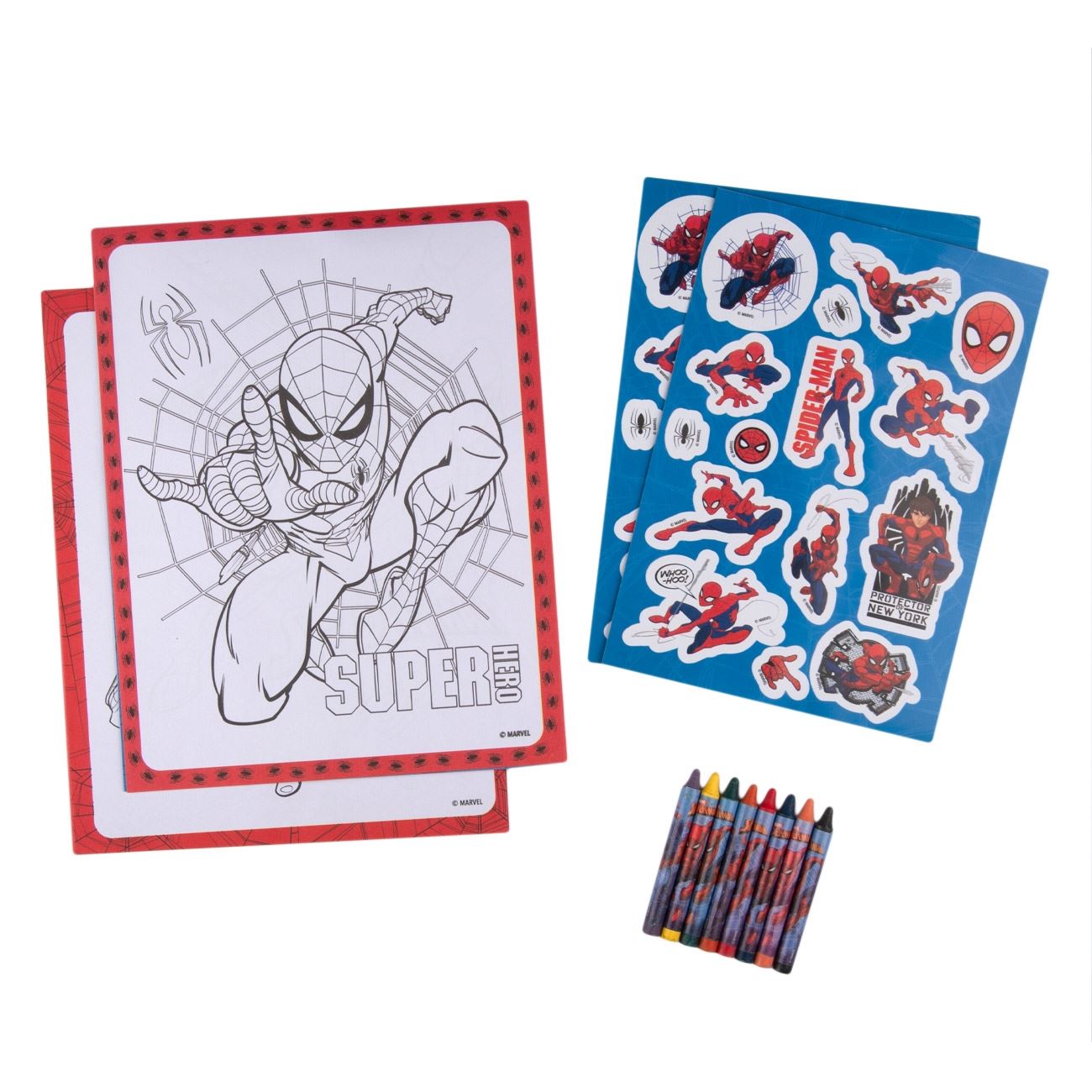 Set creativ, Zola®, pentru copii, planse de colorat cu Spiderman, creioane cerate si autocolante