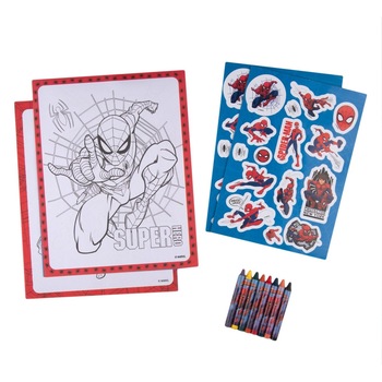Set creativ, Zola®, pentru copii, planse de colorat cu Spiderman, creioane cerate si autocolante Set creativ, Zola®, pentru copii, planse de colorat cu Spiderman, creioane cerate si autocolante