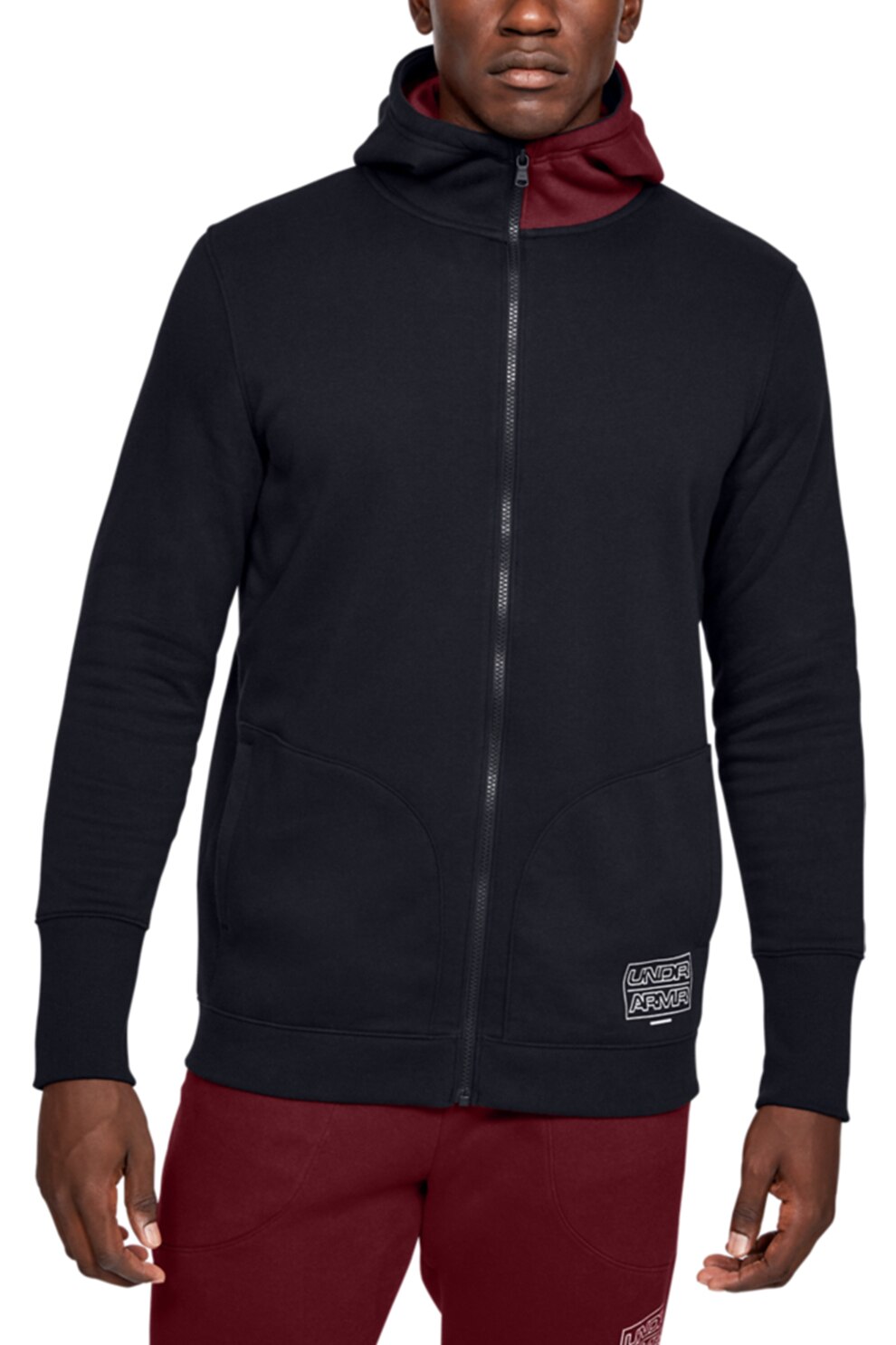 Under Armour, Hanorac de fleece, pentru baschet Baseline, gluga, Negru, M