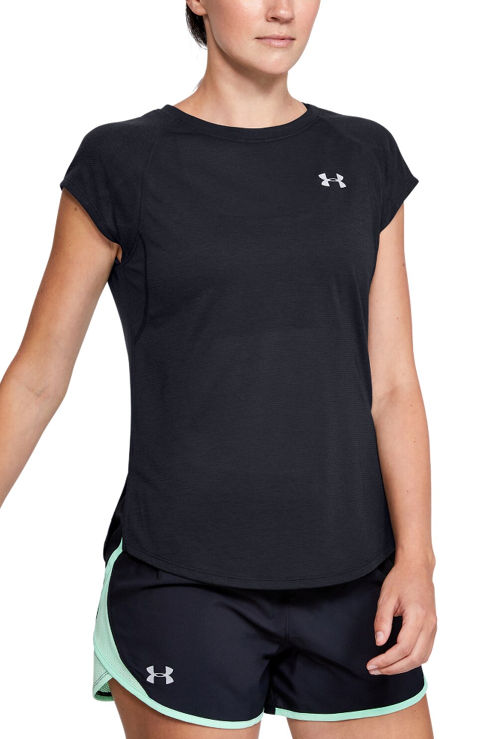 Under Armour, Tricou cu decupaj pe partea din spate, pentru alergare Streaker 2.0 Shift, Negru