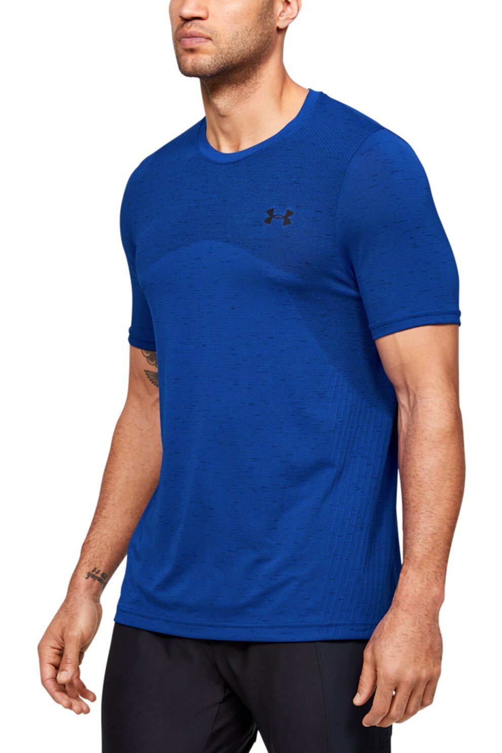 Under Armour, Tricou cu decolteu la baza gatului, fara cusaturi, pentru fitness, Albastru royal